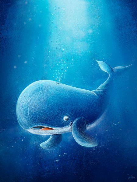 cute blue whale by Stefan Lohr on canvas, poster, wallpaper and more