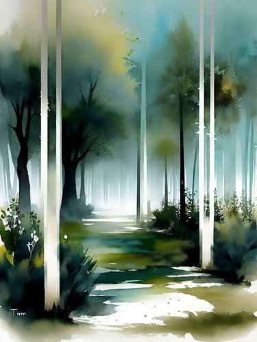 Digitaal schilderij van een landschap