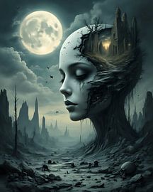 Mystical moonscape poster - Surreal portrait in the moonlight by Conpo Design