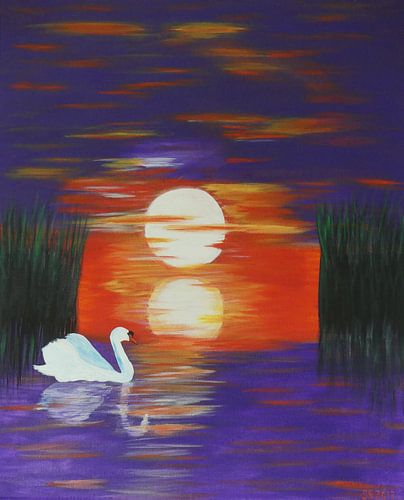 ondergaande zon  canvas acryl von Jolanda van den berg Thomas