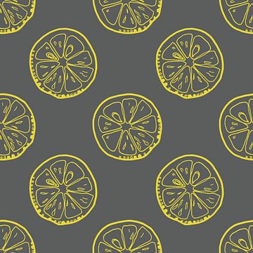 Gele citroenen op grijs. Retro stijl illustratie van Dina Dankers
