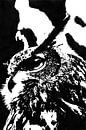 Europese Oehoe (Bubo bubo) zwart wit inkttekening  van Fotojeanique . thumbnail