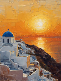 Santorini Sunset Oil Painting by dudu artwork