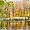 Teich mit rostigen Installationen in einem Herbstwald von Frans Blok