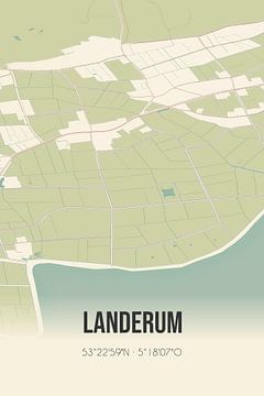 Vintage landkaart van Landerum (Fryslan) van Rezona