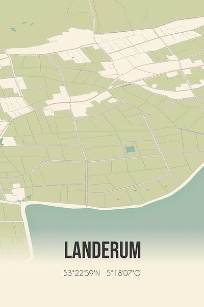 Carte ancienne de Landerum (Fryslan) par Affiches de lieux
