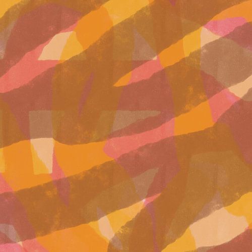 Moderne abstracte kunst. Penseelstreken in geel, roze en tabak