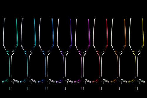 Glazen, flute regenboog