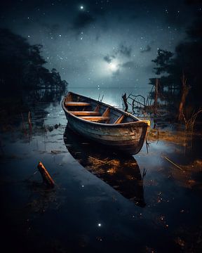 Boot bij nacht van fernlichtsicht