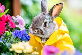 Kuschliger Hase in gelbem Regenmantel von Poster Art Shop