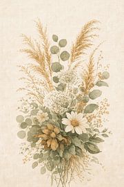 Neutral Wildflower Bouquet Wall Art – Beige & Sage Green Botanical Floral Print – Scandinavian Home Decor by Naks Cil