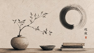 Nature morte minimaliste japonaise « Enso Zen » avec une branche et des livres