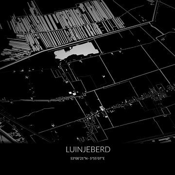 Zwart-witte landkaart van Luinjeberd, Fryslan. van Rezona