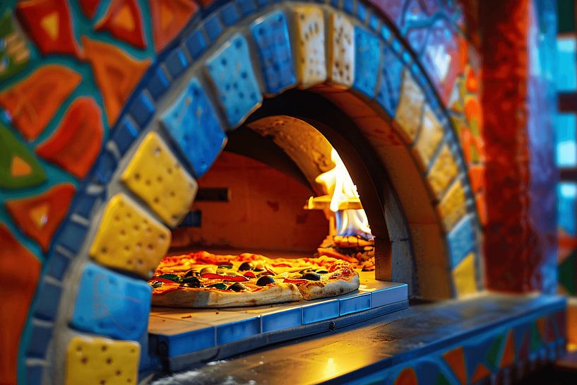 Minimalist pizza art in oven by Art & Soul Creations