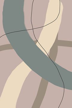 Moderne abstracte minimalistische vormen en lijnen in pastelblauw, groen, wit op oudroze van Dina Dankers