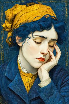 portret in geel en blauw van Egon Zitter