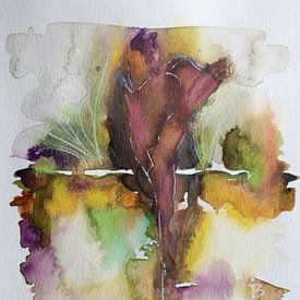Abstracte aquarel in pastel en lila, symbolisch in bohostyle van Ireen Bos