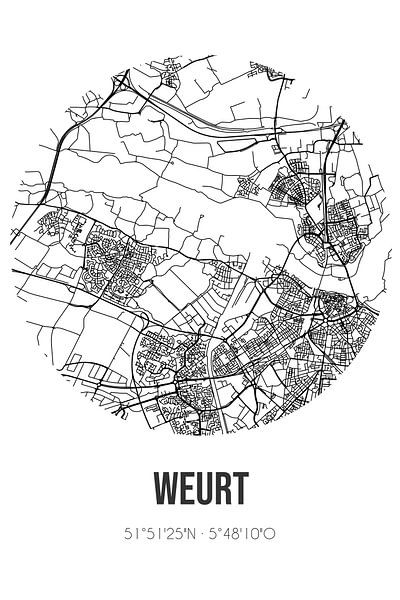 Weurt (Gelderland) | Map | Black and white by Prints of Place