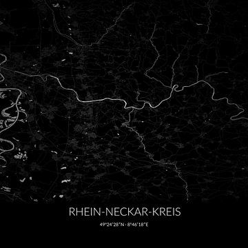 Zwart-witte landkaart van Rhein-Neckar-Kreis, Baden-Württemberg, Duitsland. van Rezona