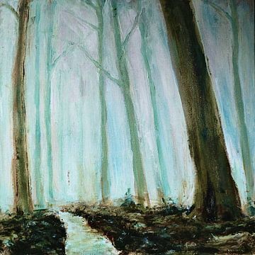 Een zomerse koele dag in het bos I -  schilderij van Lily van Riemsdijk - Art Prints met Kleur