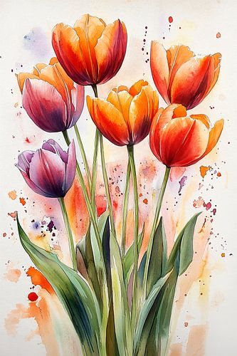 Fiery Tulips in Watercolor no.1