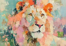Portrait abstrait d'un lion aux couleurs vives sur Niklas Maximilian