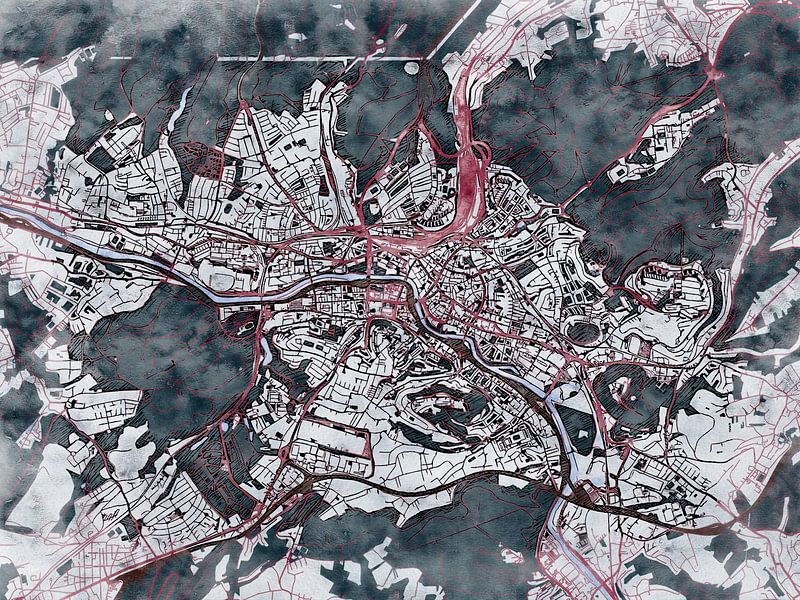 Map of Saarbrücken with the style 'White Winter' by Maporia