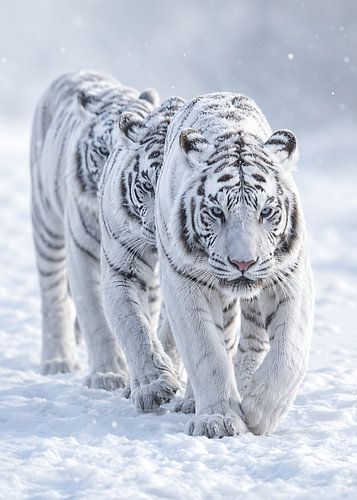Witte tijger loopt door de sneeuw