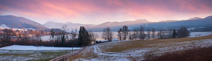 sunset scenery Gmund am Tegernsee, lake and mountain view with d by SusaZoom