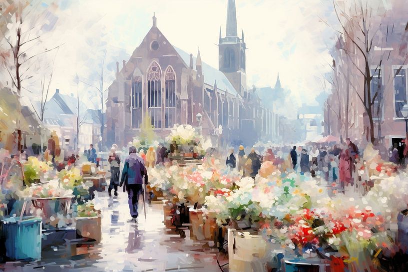 Impressionistische Markt van Abstract Schilderij