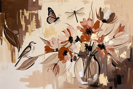 Blumenstillleben | Schmetterling | Erdtöne | Abstrakt von Imperial Art House
