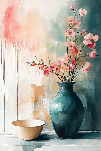 Turquoise vaas in aquarel no.1