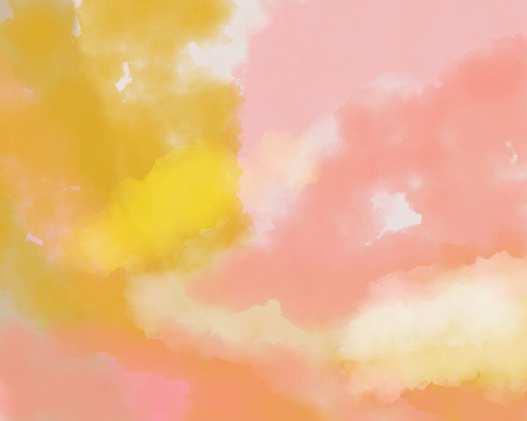 Colorful modern abstract watercolor painting in yellow and salmon pink by Dina Dankers