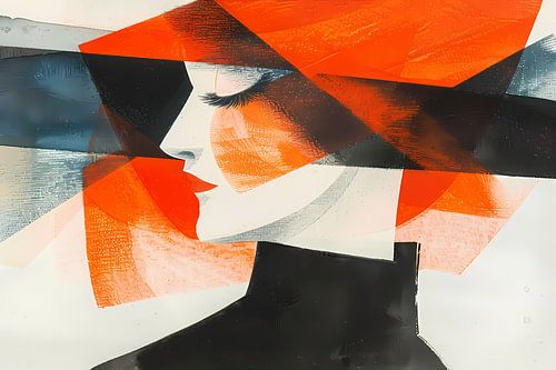 Abstracte kunst van vrouw met hoed