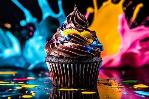 Chocolade cupcake en kleurspatten