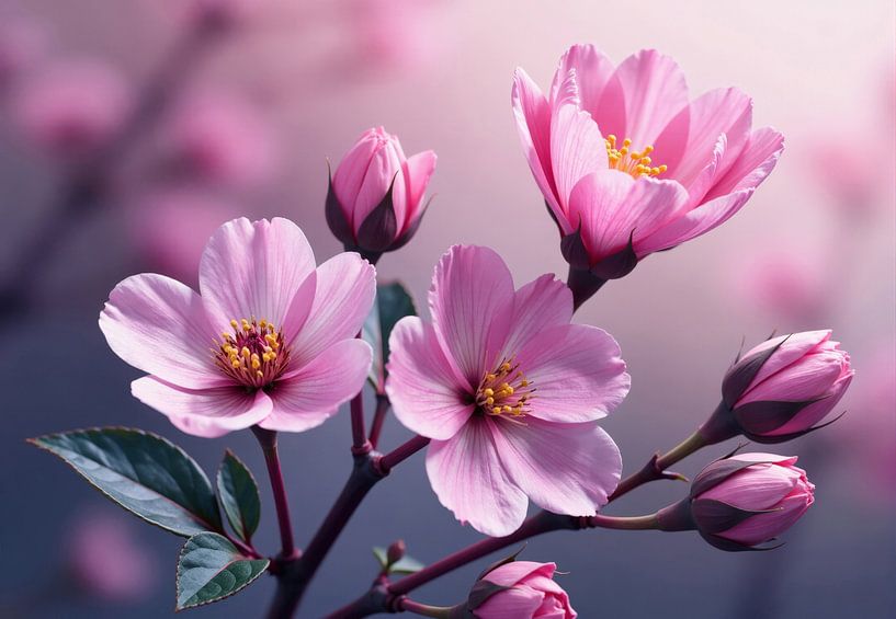 Roze bloesems en knoppen op tak van Markus Gann