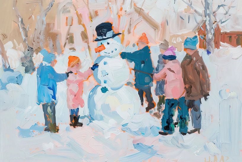 Joyous Snow Day with Family by Wonderful Art