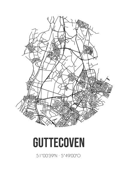 Guttecoven (Limburg) | Map | Black and White by Prints of Place