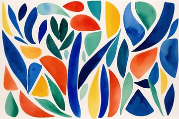 Colourful Leaf Dance in Watercolour by De Muurdecoratie