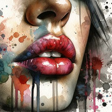 Aquarel Vrouwen Lippen #1 van Chromatic Fusion Studio