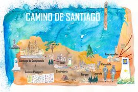 Camino de Santiago de Compostela travel poster carte favorite points forts des pèlerinages