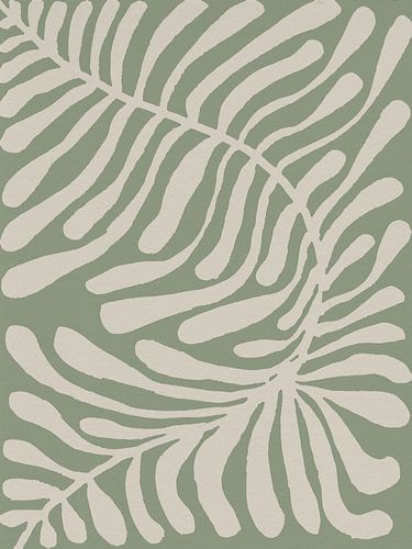 Abstract minimalistisch botanisch. Groot blad in wit en salie.