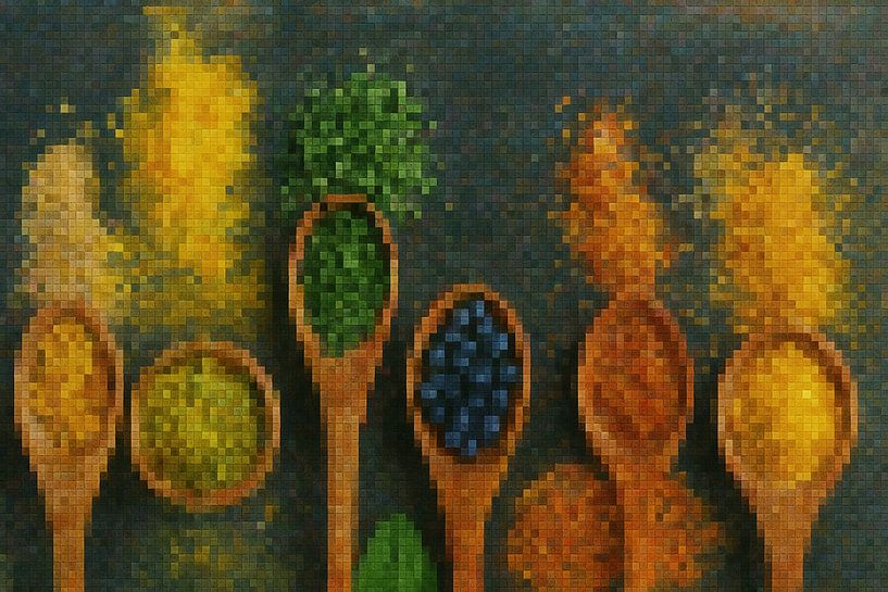 Geschmackspalette - Gewürze &amp; Farben in einem Mosaik aus Löffeln von Kleurenrijk