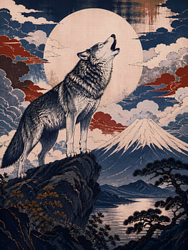 Ein einsamer Wolf im Vollmond