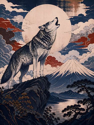 Un loup solitaire sous la pleine lune