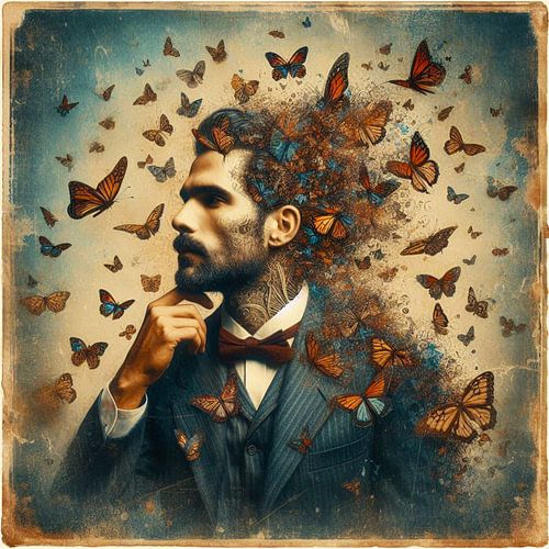 vintage portret van een man met vlinders