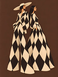 Two Harlequin Women in Evening Brown