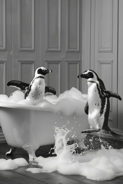 Pingouin dans la baignoire - une charmante œuvre d'art pour vos toilettes par Poster Art Shop