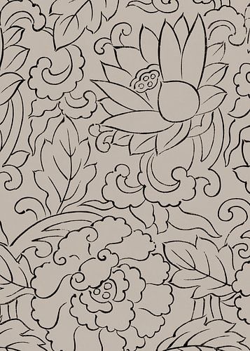 Japanese flowers on beige by Mad Dog Art