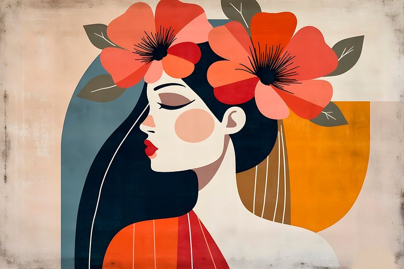 Portrait with tropical fantasy flowers by Mad Dog Art
